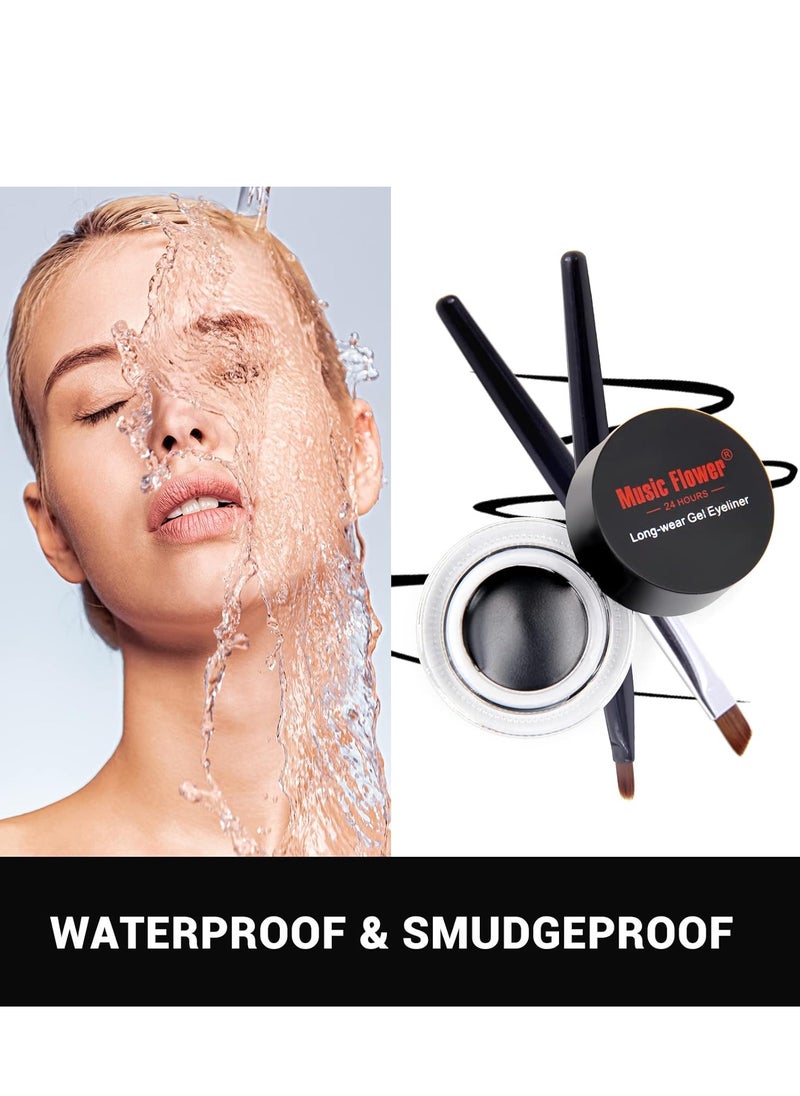 Music Flower - Music Flower Official Black+Brown Waterproof Eyeliner Pencil with 2 Brushes Long Lasting Smudge Proof Easy to Wear Matte - Image 1