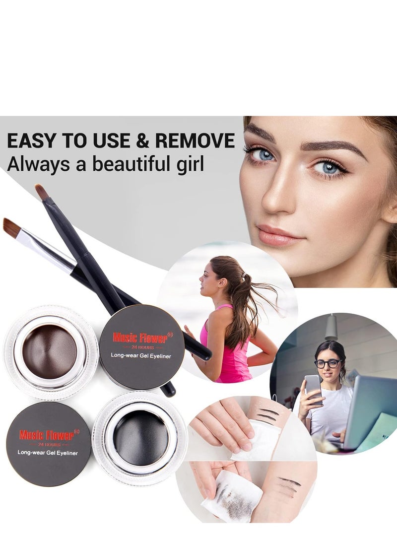 Music Flower - Music Flower Official Black+Brown Waterproof Eyeliner Pencil with 2 Brushes Long Lasting Smudge Proof Easy to Wear Matte - Image 1