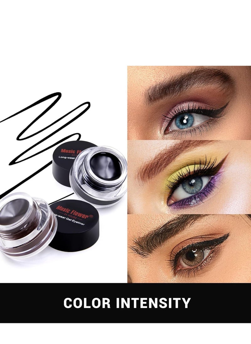 Music Flower - Music Flower Official Black+Brown Waterproof Eyeliner Pencil with 2 Brushes Long Lasting Smudge Proof Easy to Wear Matte - Image 1