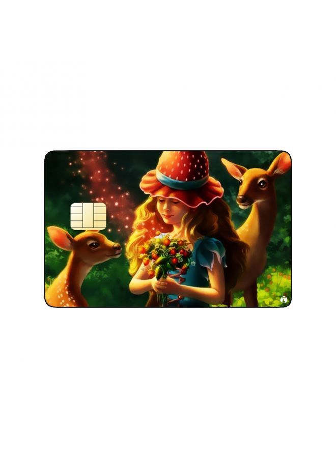 RKN PRINTED BANK CARD STICKER Cute Girl Drawing With Reindeers - Image 2