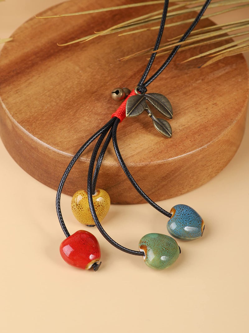 MINACHI Bohemian Leaf and Colorful Heart Shape Beads Lariat Necklace, Long Jewelry for Women - Image 2
