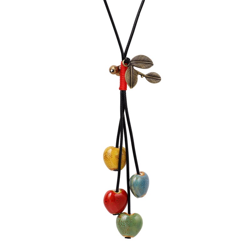 MINACHI Bohemian Leaf and Colorful Heart Shape Beads Lariat Necklace, Long Jewelry for Women - Image 1