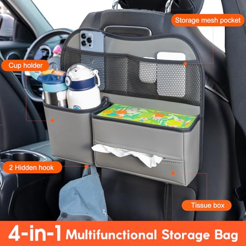 Sancaral Leather Car Seat Back Organizer with Tissue Holder, Water Bottle Holder, Phone Holder for Road Trips. (Gray) - Image 4