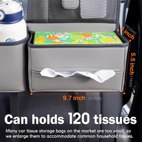 Sancaral Leather Car Seat Back Organizer with Tissue Holder, Water Bottle Holder, Phone Holder for Road Trips. (Gray) - Image 5
