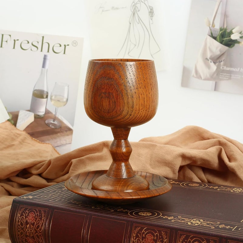 Ohmique Chalice Cup Wooden, Communion Goblet with Tray & Gift Bag, Communion Chalice Wooden Goblet, Handmade Vintage Wine Cup (5.1 inches) - Image 4