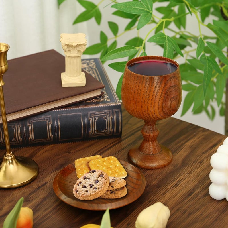 Ohmique Chalice Cup Wooden, Communion Goblet with Tray & Gift Bag, Communion Chalice Wooden Goblet, Handmade Vintage Wine Cup (5.1 inches) - Image 3