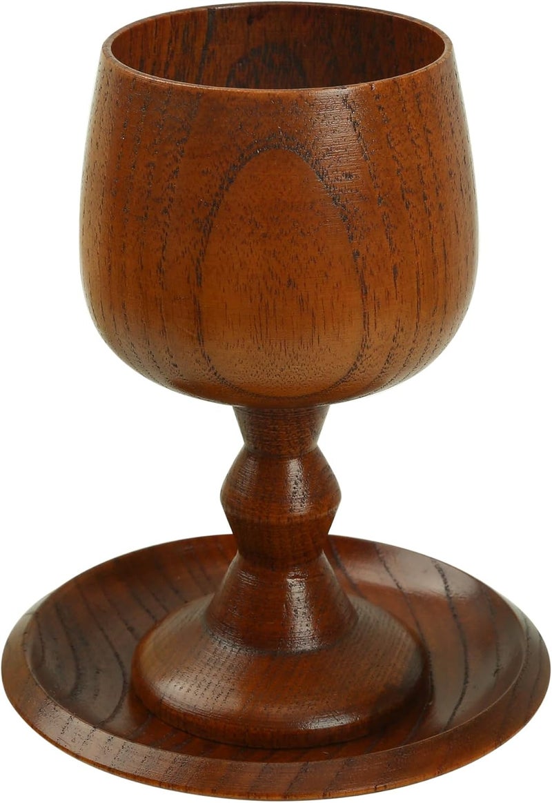 Ohmique Chalice Cup Wooden, Communion Goblet with Tray & Gift Bag, Communion Chalice Wooden Goblet, Handmade Vintage Wine Cup (5.1 inches) - Image 1
