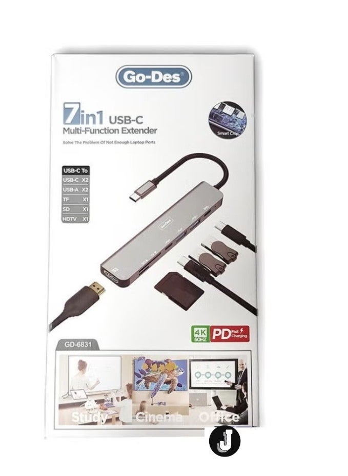 JAJEEK 7-in-1 USB Type-C Adapter Hub – Ultimate Connectivity for MacBook, Laptops, iPad & More - Image 2