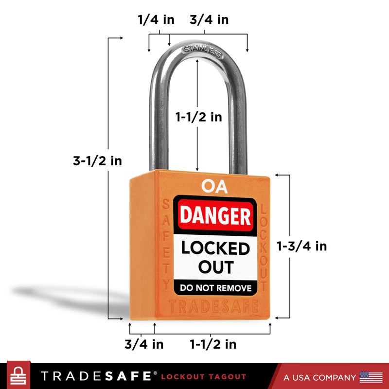 TRADESAFE Lockout Tagout Locks Set, 10 Orange Keyed Alike Unlimited Grouping Safety Padlocks, 2 Keys Per Lock, OSHA Compliant Loto Locks for Lock Out Tag Out Kits - Image 2