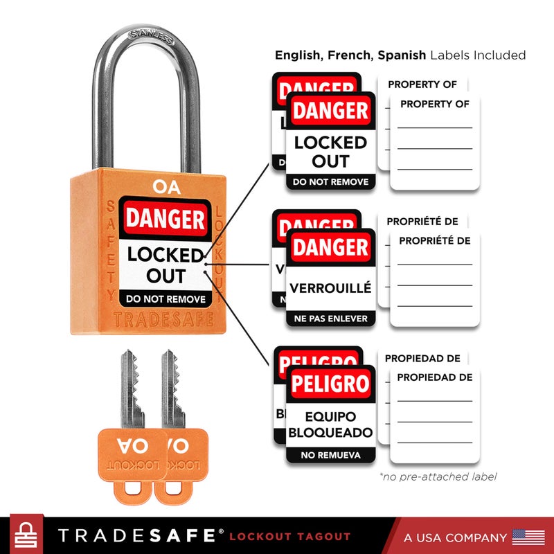 TRADESAFE Lockout Tagout Locks Set, 10 Orange Keyed Alike Unlimited Grouping Safety Padlocks, 2 Keys Per Lock, OSHA Compliant Loto Locks for Lock Out Tag Out Kits - Image 3