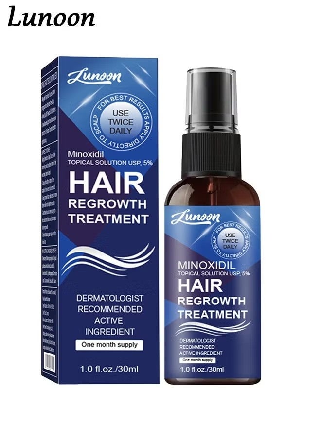 لونون علاج إعادة نمو الشعر مينوكسيديل - رش النمو للرجال والنساء ، مصل الشعر مينوكسيديل بنسبة 5٪ لشعر أقوى سميك أطول يساعد على وقف الرقيق وتفقدان الشعر 30 مل - Image 1