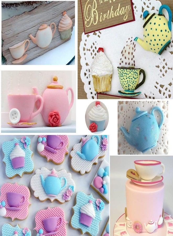 FCKEMLDS Tea Party Cake Mold Teapot Fondant Mold Tea Cup Cupcake Rose Flower Molds for Tea Party Cake Decoration Cupcake Topper Chocolate Candy Polymer Clay Set of 3 - Image 4