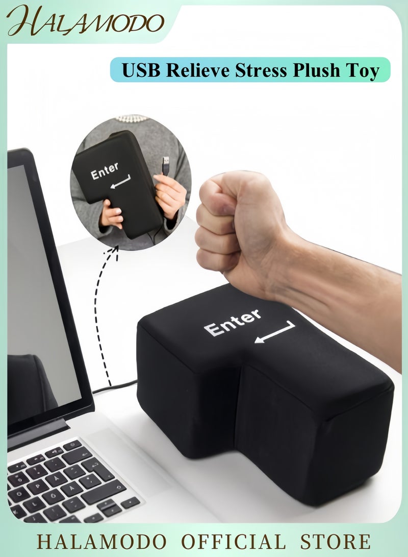 HALAMODO USB Big Enter Key Relieve Stress Plush Toy Enter Key Design Pillow Throw Table Pillow Toys Anti-Stress Relief Super Size Stuffer Accent Desktop Foam Nap Pillow Stress Relief Punch Bag  - Image 1