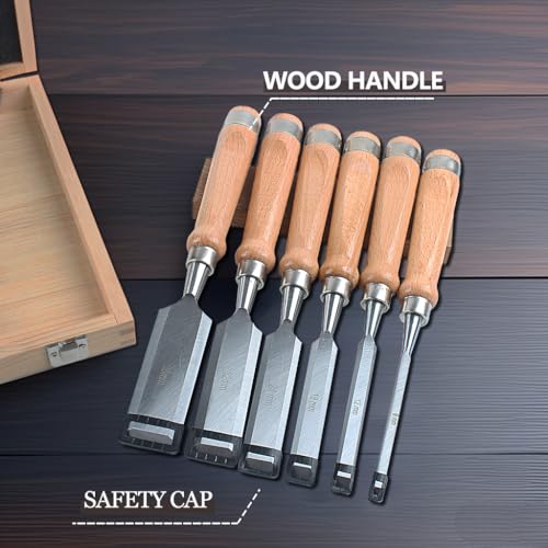HODYANN 8 Pieces Wood Chisel Tool Sets, 11.4in Woodworking Carving Chisel Kit with Honing Guide, Sharpening Stone and Wooden Case - Image 3