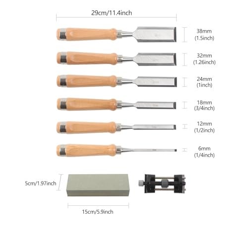 HODYANN 8 Pieces Wood Chisel Tool Sets, 11.4in Woodworking Carving Chisel Kit with Honing Guide, Sharpening Stone and Wooden Case - Image 4