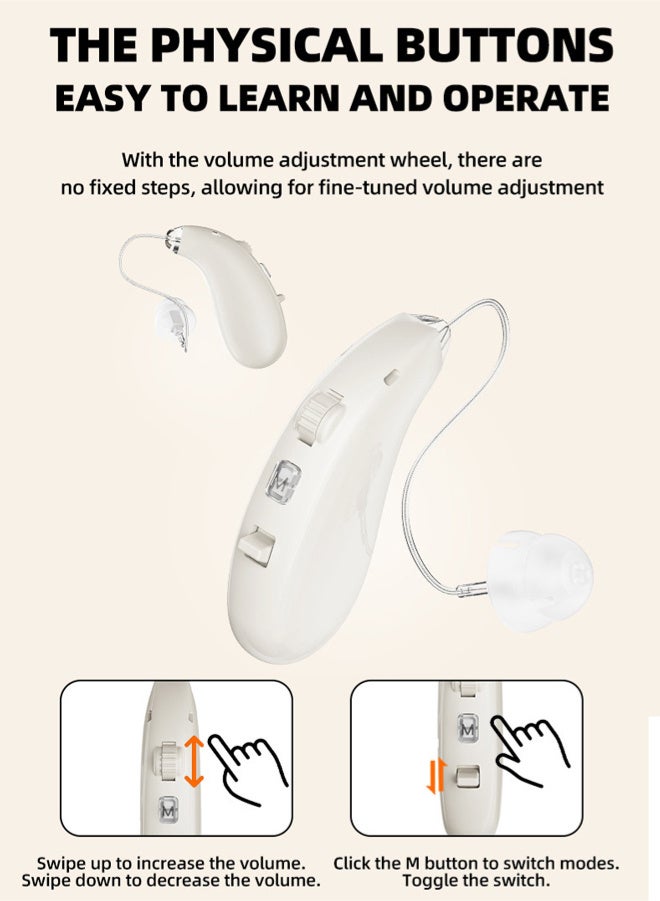 Chixing Hearing Aids for Seniors, Rechargeable BTE Hearing Amplifiers with 16 Channels, Noise Cancellation, Volume Control for Mild to Moderate Hearing Loss, Beige - Image 5