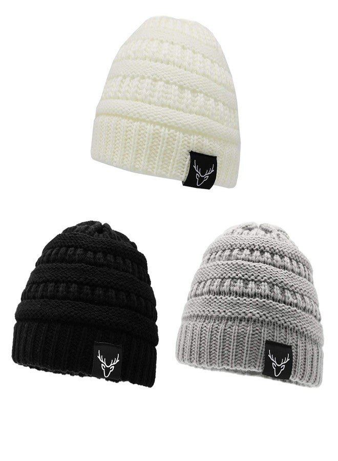 Sarfel Baby Boy Hat Toddler Beanie Baby Hats Warm Knitted Beanie Toddler Winter Hats 3 Pack Black & Light Grey & White - Image 1