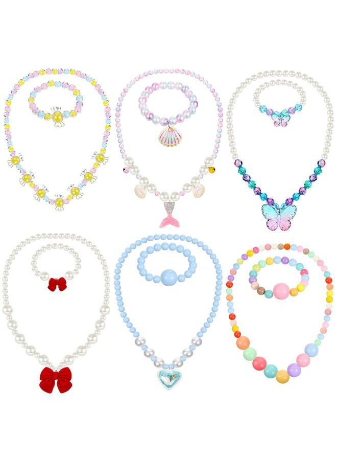 Sumind 6 Sets Toddler Jewelry for Little Girls Baby Beaded Necklace and Bracelet Costume Dress up Jewelry Gifts Princess Party Favors(Mermaid Style) - Image 1