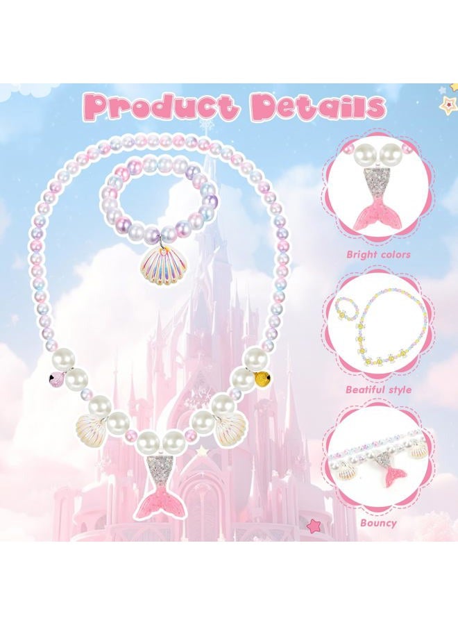 Sumind 6 Sets Toddler Jewelry for Little Girls Baby Beaded Necklace and Bracelet Costume Dress up Jewelry Gifts Princess Party Favors(Mermaid Style) - Image 2