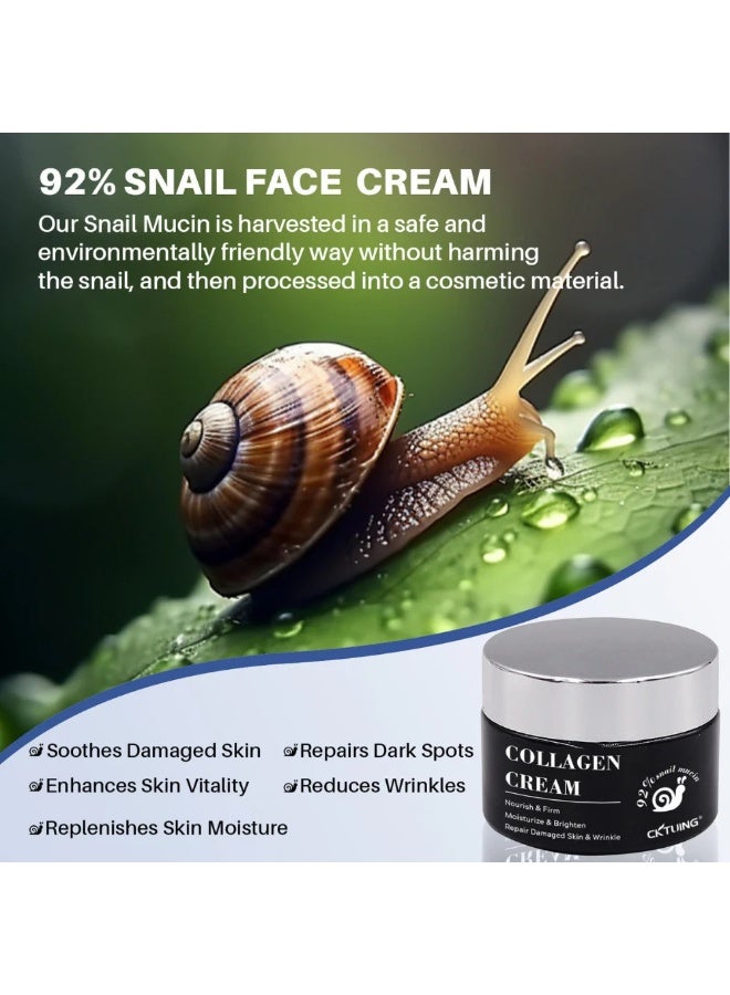 CKTUING Snail Mucin Collagen Whitening Repair Face Cream - Snail Moisturizer for Sensitive Skin, Anti-Wrinkle, Brightening, Hydrating & Nourishing Cream, Korean Skincare for All Skin Types 1.69 fl.oz - Image 5
