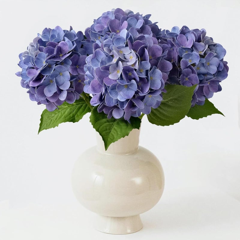 ZYTUYO 4PCS 196Inch Violet Blue Faux Hydrangea Artificial Flowers Silk Latex Realistic Full Large Hydrangeas Spring Long Stem Leaves Bouquet Plants for Tall Vase Table Garden Arrangements - Image 2