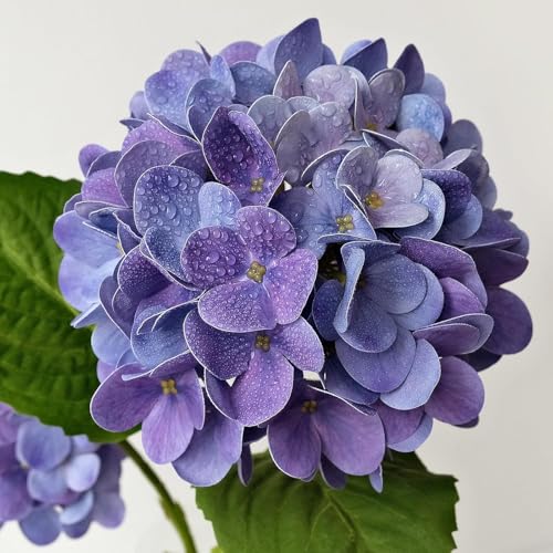 ZYTUYO 4PCS 196Inch Violet Blue Faux Hydrangea Artificial Flowers Silk Latex Realistic Full Large Hydrangeas Spring Long Stem Leaves Bouquet Plants for Tall Vase Table Garden Arrangements - Image 3