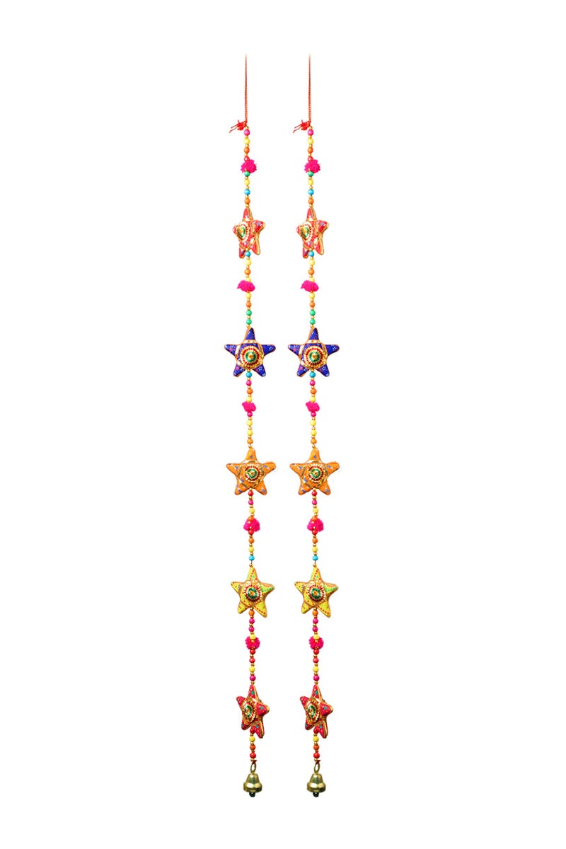 Aditri Creation Set of 2 Door Hanging Star String Garlands Latkan with Bell, Wall Hanging, Wedding Party Indian Christmas Decorations Festival decor for Home Temple Bedroom Room New year Gifts(Size:-36"/3 Feets) - Image 1
