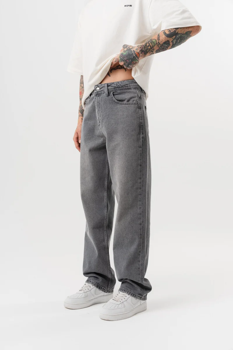RESPIRE Men's Washed Baggy Pants Dark Grey