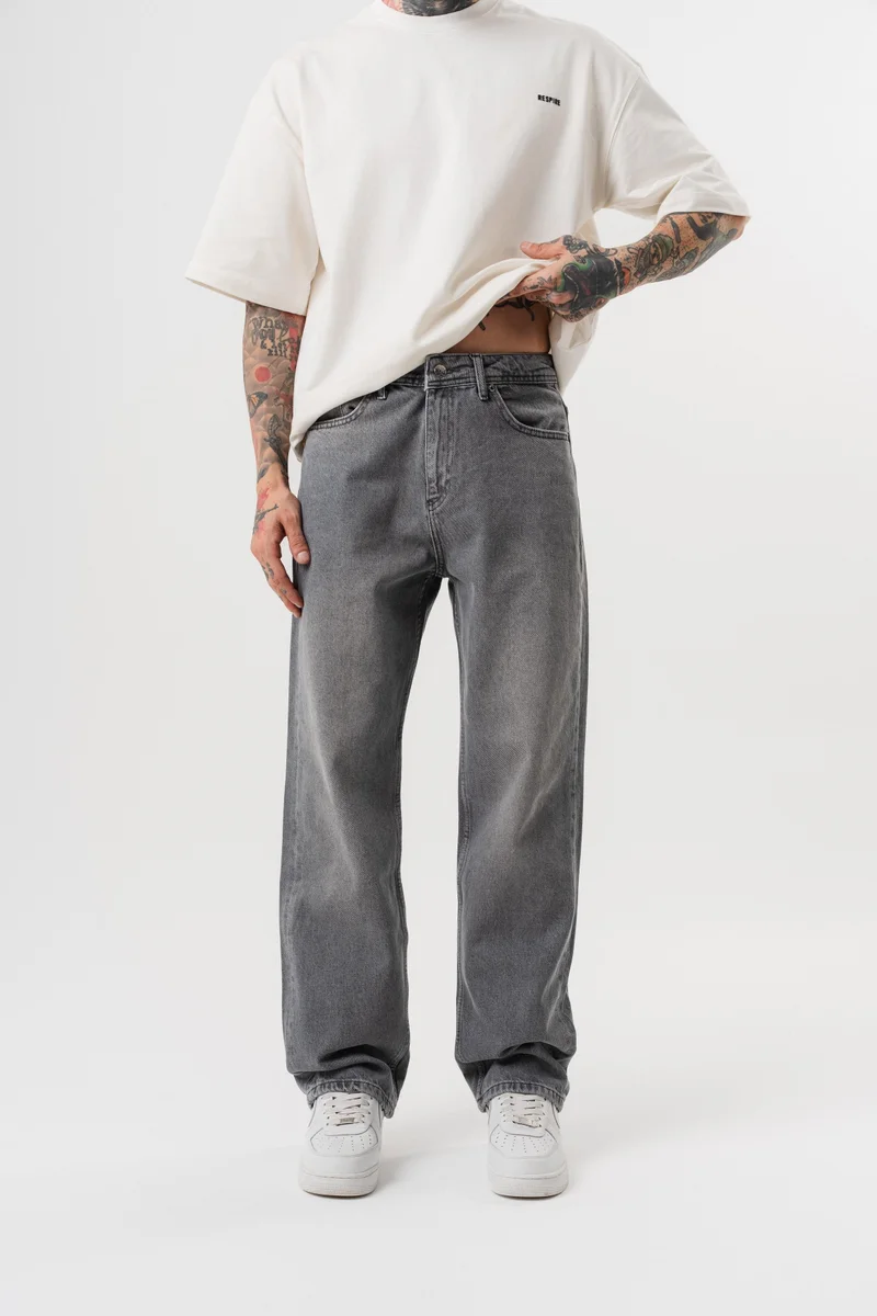 RESPIRE Men's Washed Baggy Pants Dark Grey