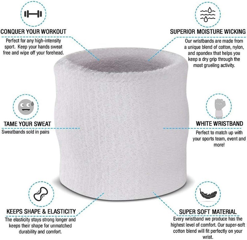 AMIFIT 3 x 3 Inch Wrist Sweatbands Tennis Wrist Bands Absorbent Sweatbands for Football Basketball Running Athletic Sports and Working Out, Pack of 1 (White) - Image 3