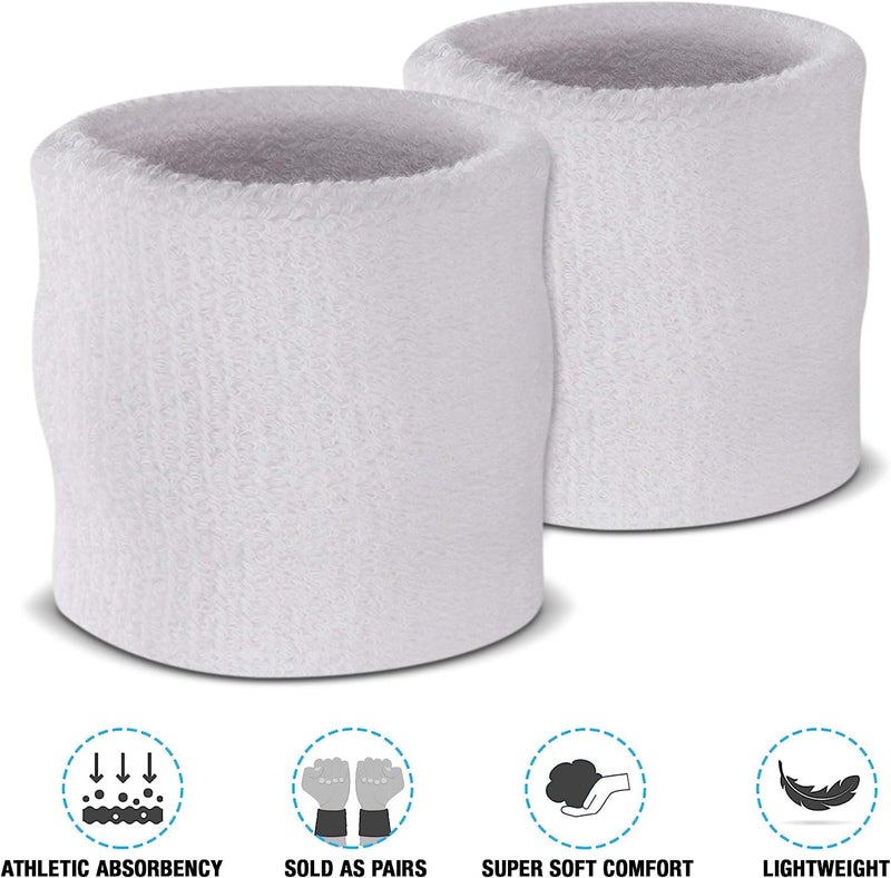 AMIFIT 3 x 3 Inch Wrist Sweatbands Tennis Wrist Bands Absorbent Sweatbands for Football Basketball Running Athletic Sports and Working Out, Pack of 1 (White) - Image 2