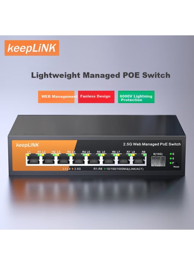 Keeplink Kp-9000-9xhpml-x Enterprise 2.5g 8-port Poe Managed Switch With Port Aggregation And Vlan Support