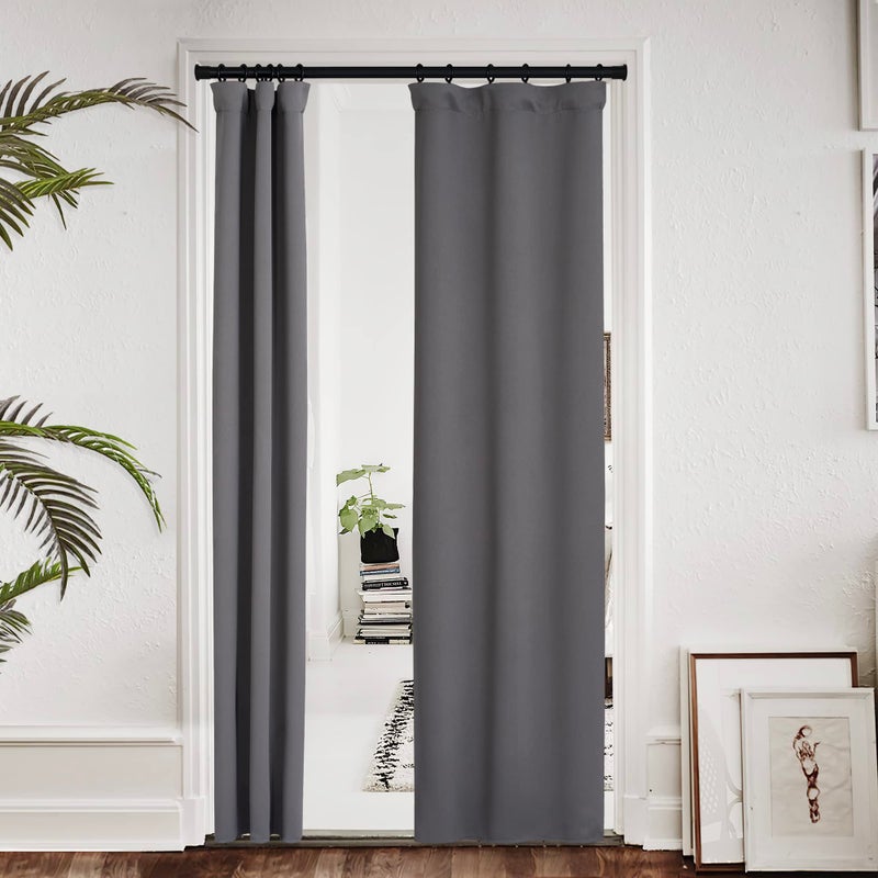 NICETOWN Door Curtains for Doorway, Bonus Curtain Hooks, Each is 27" x 80", Grey, Blackout Drapery Liners for 84 inch Curtains, Thermal Insulated Rod Pocket Light Blocking Window Drape Liners - Image 1
