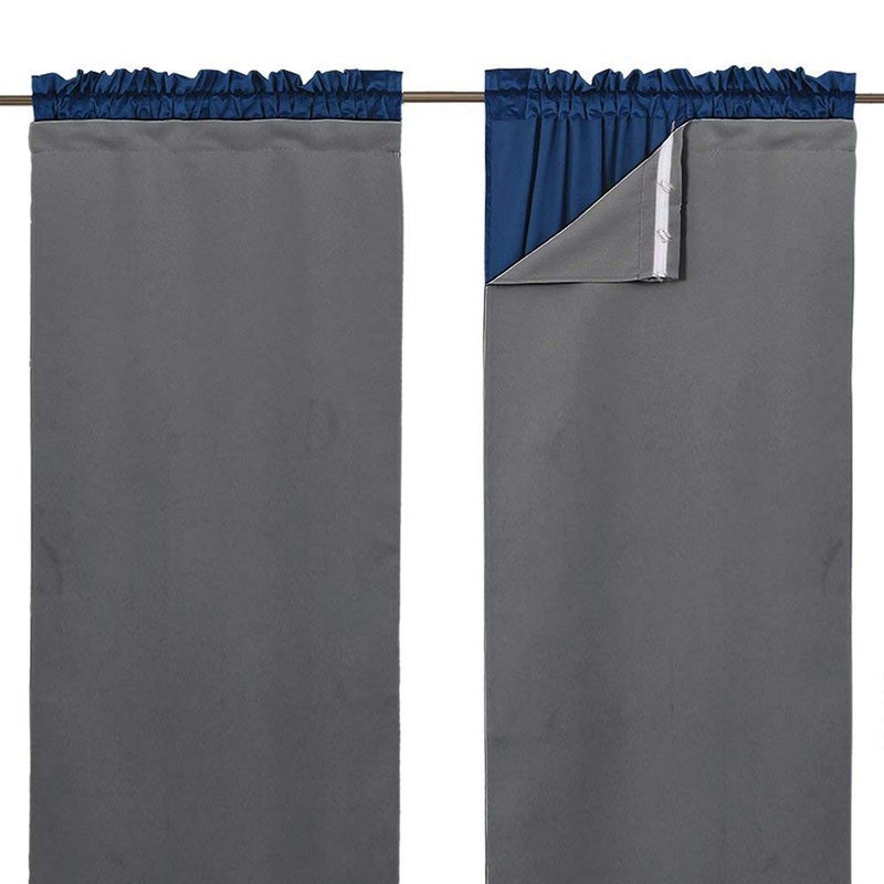 NICETOWN Door Curtains for Doorway, Bonus Curtain Hooks, Each is 27" x 80", Grey, Blackout Drapery Liners for 84 inch Curtains, Thermal Insulated Rod Pocket Light Blocking Window Drape Liners - Image 2