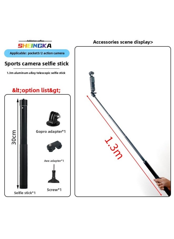 Generic For DJI Osmo Pocket3 Sports Camera Accessories Frame Head Wear Chest Strap Backpack Clip Selfie Stick Tripod-Color:Pocket3 [ 1.3m Aluminum Alloy Selfie Stick]  - Image 1