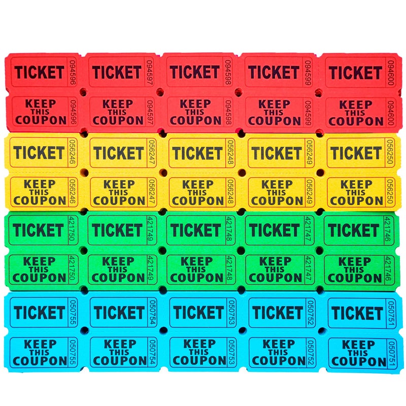 Homrelaxy 2000 Pcs 1000 Pairs Raffle Tickets, 50/50 Double Raffle Tickets, 250 Double Tickets Per Stack, for Events, Entry, Carnivals, and Door Prizes (Blue/Red/Green/Yellow) - Image 1