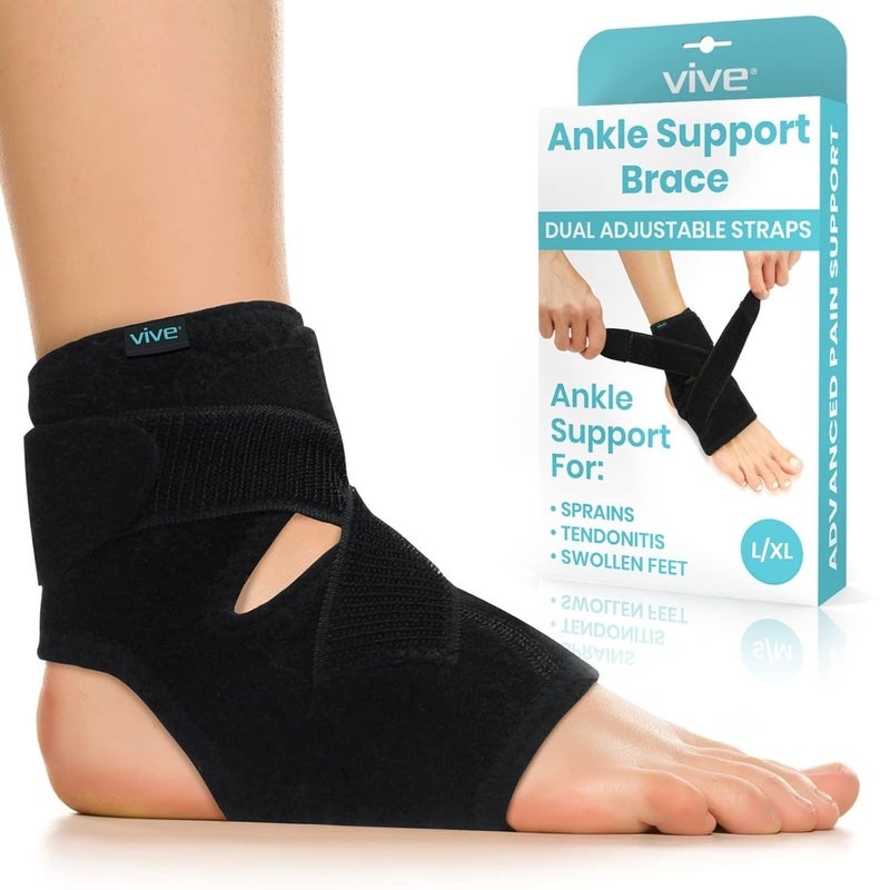 Vive Ankle Brace for Sprained Ankle  Adjustable Ankle Sleeve for Plantar Fasciitis Tendonitis Sprains Swollen Feet  Lace Up Support Wrap for Running Sports Injuries Recovery Fits Right  Left - Image 1