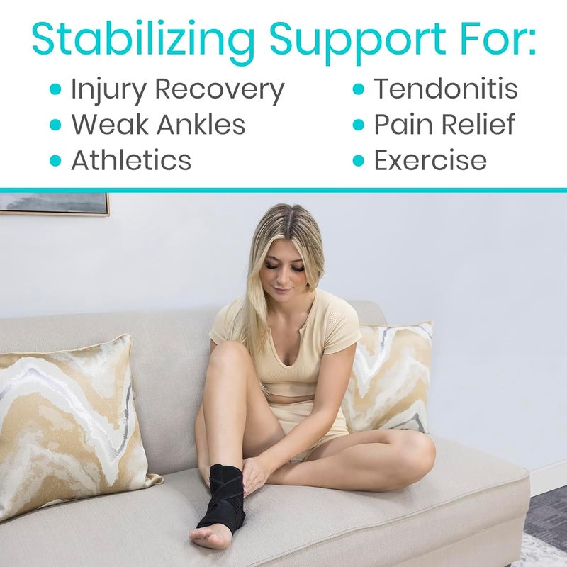 Vive Ankle Brace for Sprained Ankle  Adjustable Ankle Sleeve for Plantar Fasciitis Tendonitis Sprains Swollen Feet  Lace Up Support Wrap for Running Sports Injuries Recovery Fits Right  Left - Image 3