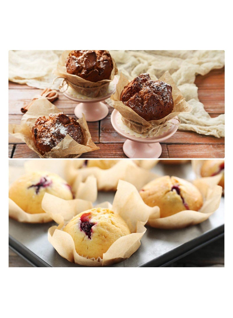 Zikra 200 PCS Tulip Cupcake Liners Baking Paper Cups Holders Parchment Paper Greaseproof Muffin Tin Cups Cases Wrappers for Wedding Birthday Party Baby Shower Standard Size Natural - Image 2