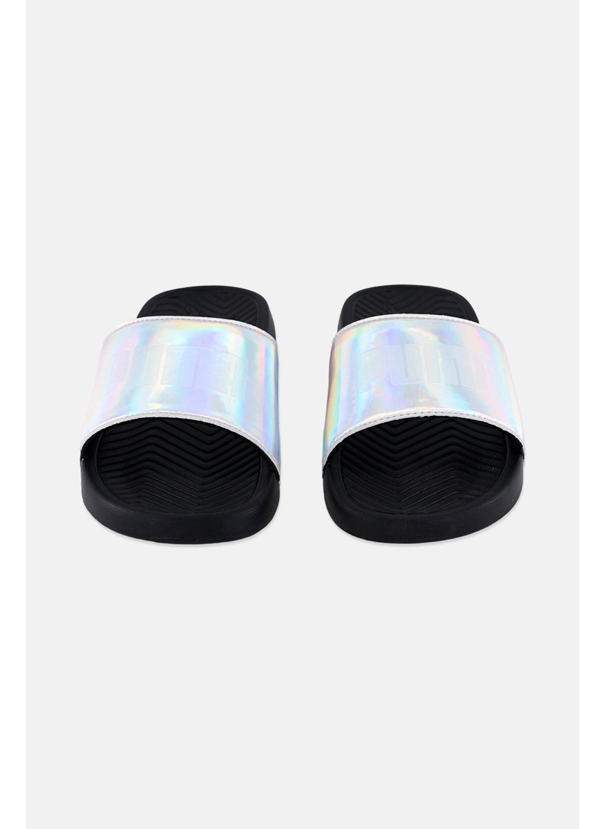 PUMA - Men Popcat Chrome Slip On Slides, Black/Silver - Image 1