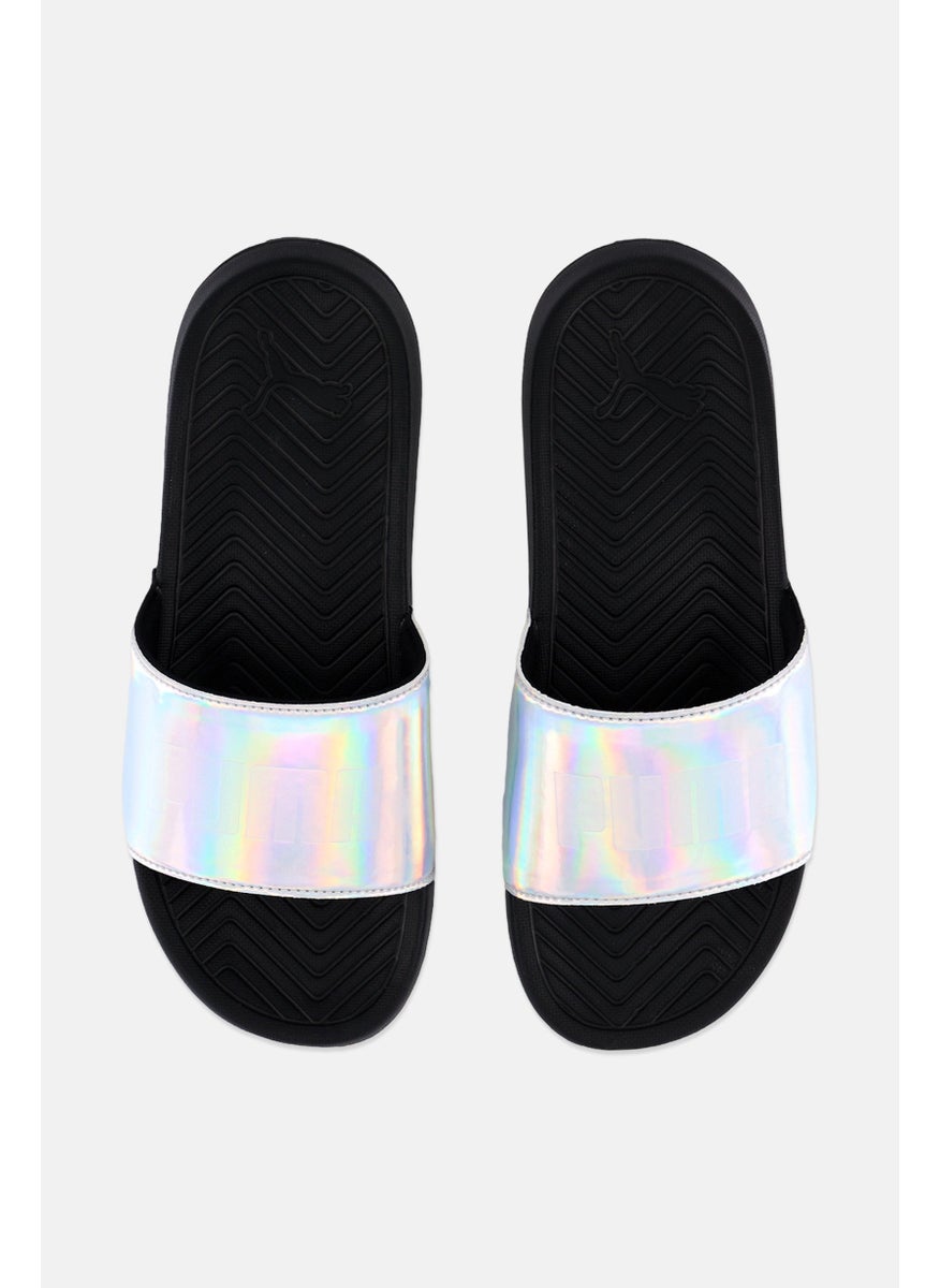 PUMA - Men Popcat Chrome Slip On Slides, Black/Silver - Image 1