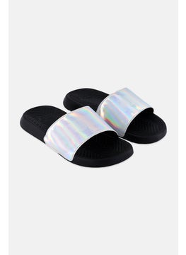 PUMA Men Popcat Chrome Slip On Slides, Black/Silver  - Image 1