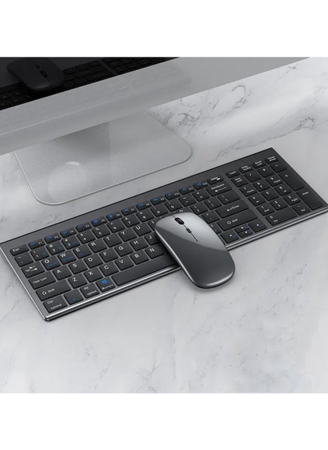 PROTECT Bluetooth Rechargeable Full Keyboard and Mouse Combo | Slim Design | Multi-Device Connectivity PC Laptop Desktop iMac iPad iPhone - HT-KB333