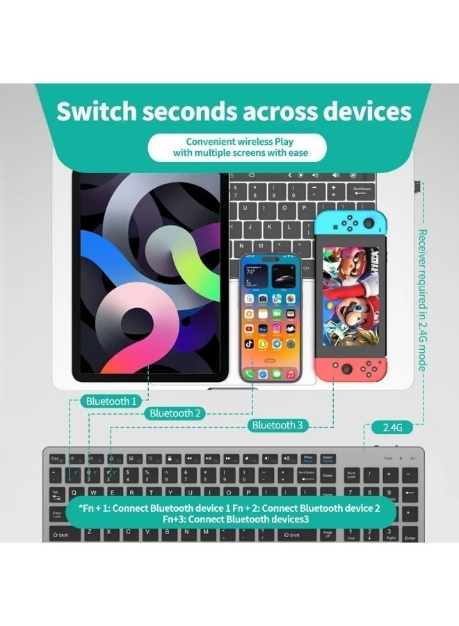 Protect Rechargeable Wireless Bluetooth Keyboard and Mouse Combo | Slim Silent Full Size | Multi-Device for PC Laptop Desktop MacBook iPad iPhone Android - Image 4