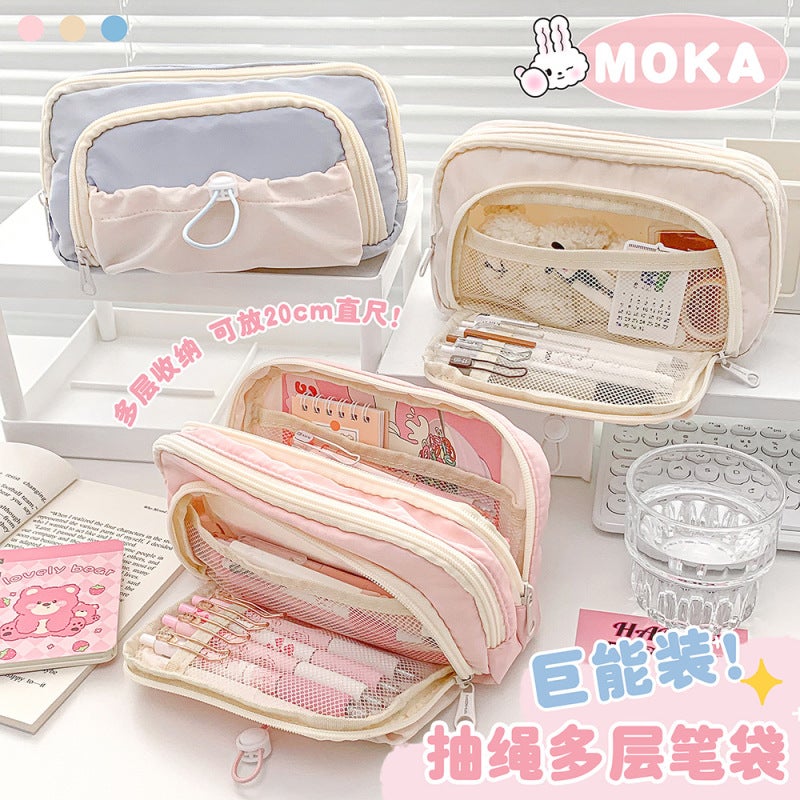 Pen Case: Beige Large Capacity Multi-Layer Storage - High-Value Design Pencil Box for Students Stationery Organization - Image 5