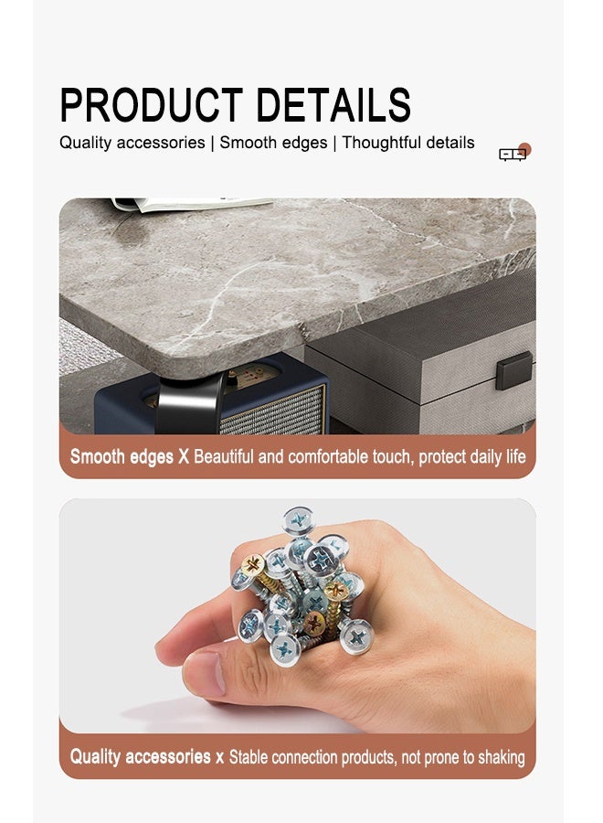 طاولة قهوة منزلية عصرية بتصميم حديث مع مساحة تخزين مزدوجة الطبقات، طاولة شاي بسيطة مزدوجة الطبقات وطاولة جانبية وأرجل معدنية، طاولة لغرفة المعيشة والمكتب، 100×48×43 سم - Image 5