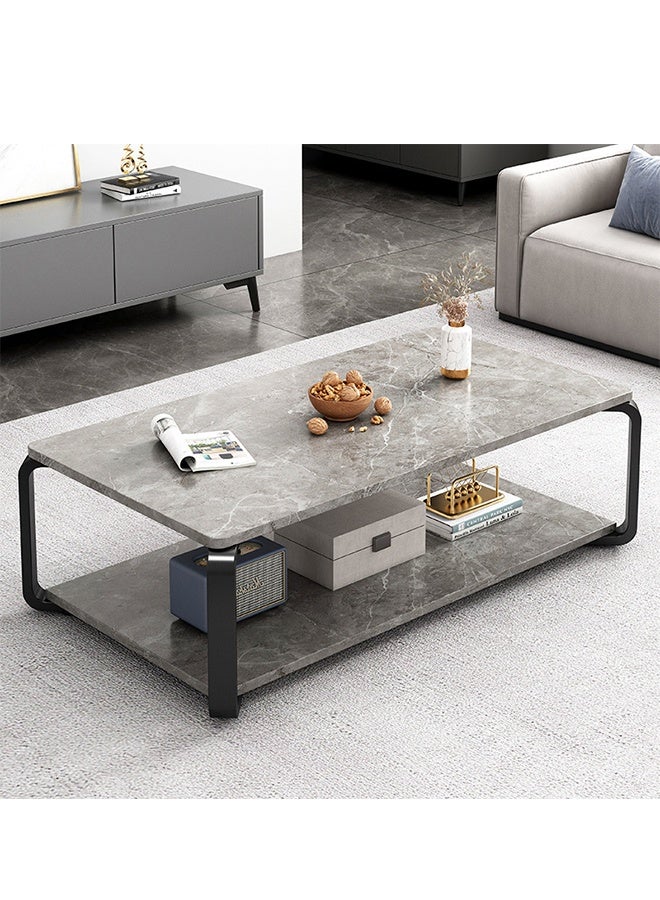 طاولة قهوة منزلية عصرية بتصميم حديث مع مساحة تخزين مزدوجة الطبقات، طاولة شاي بسيطة مزدوجة الطبقات وطاولة جانبية وأرجل معدنية، طاولة لغرفة المعيشة والمكتب، 100×48×43 سم - Image 1