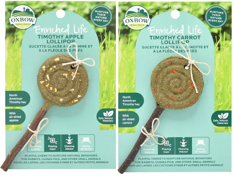 Oxbow Animal Health Bundle of 2 Enriched Life Timothy =Lollipop Small Animal Chew Treats: Apple and Carrot - Image 1