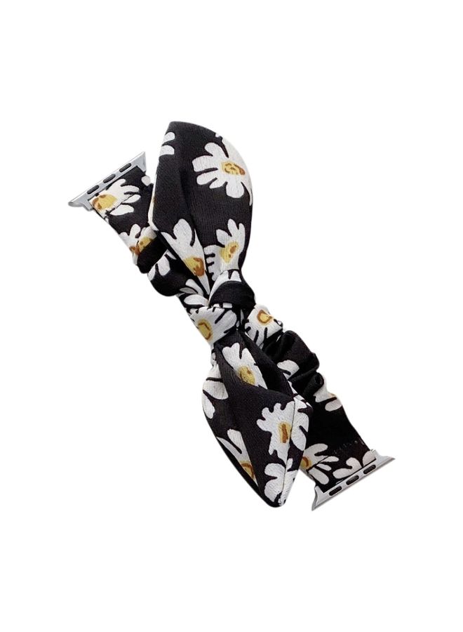 Replacement Strap Single Loop Elasticity Cloth Watch Band For Apple Watch Series 9&8&7 41mm / SE 3&SE 2&6&SE&5&4 40mm / 3&2&1 38mm Black + Sunflower