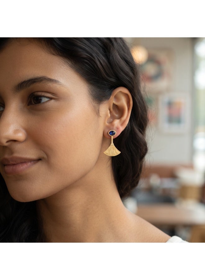 Shein Modern Geometric Heritage-Inspired Gold Earrings with Royal Blue Stone - Crafted from 316 Pure Stainless Steel - Image 1